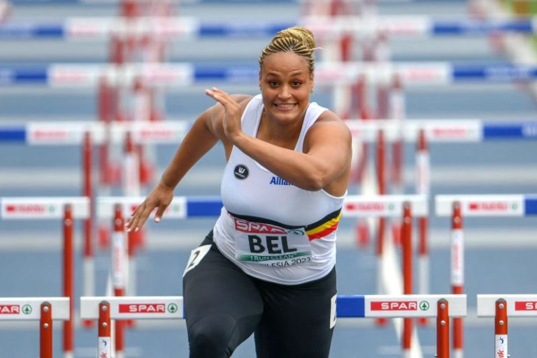 Belgian shot putter Jolien Boumkwo competes in 100-meter hurdles after injuries to teammates