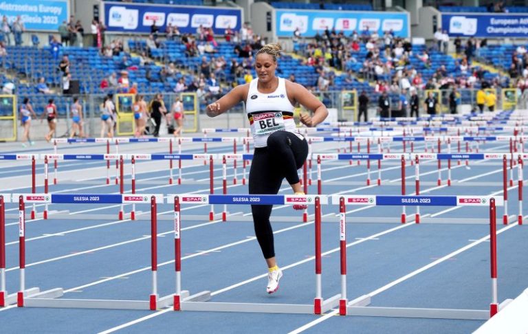 ‘I have never been this famous before … it’s crazy,’ says shot putter Jolien Boumkwo after competing in hurdles event