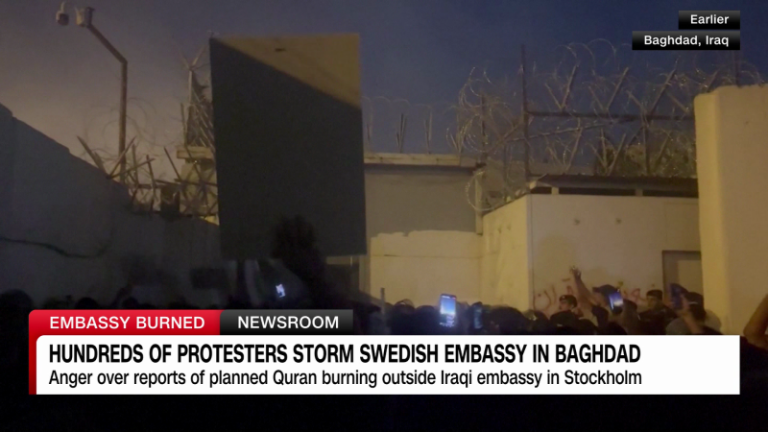 Protesters storm Swedish embassy in Iraq over Quran burning plan
