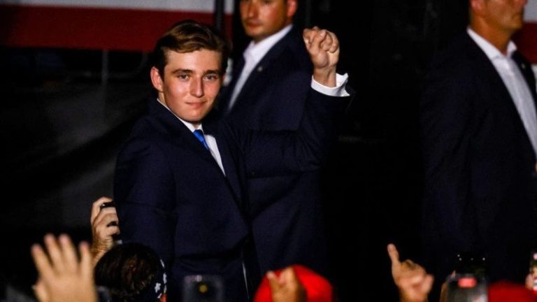Barron Trump debuts at father’s Florida campaign rally to sustained applause