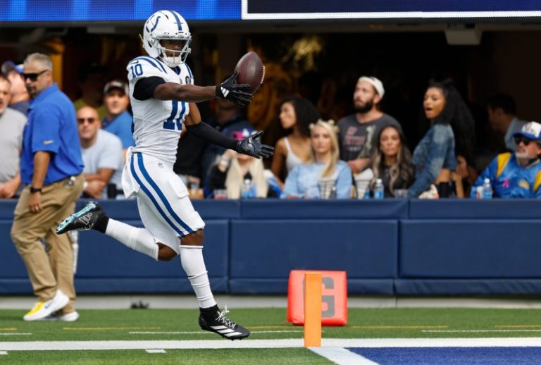 Colts WR Adonai Mitchell loses fumble after premature TD celebration